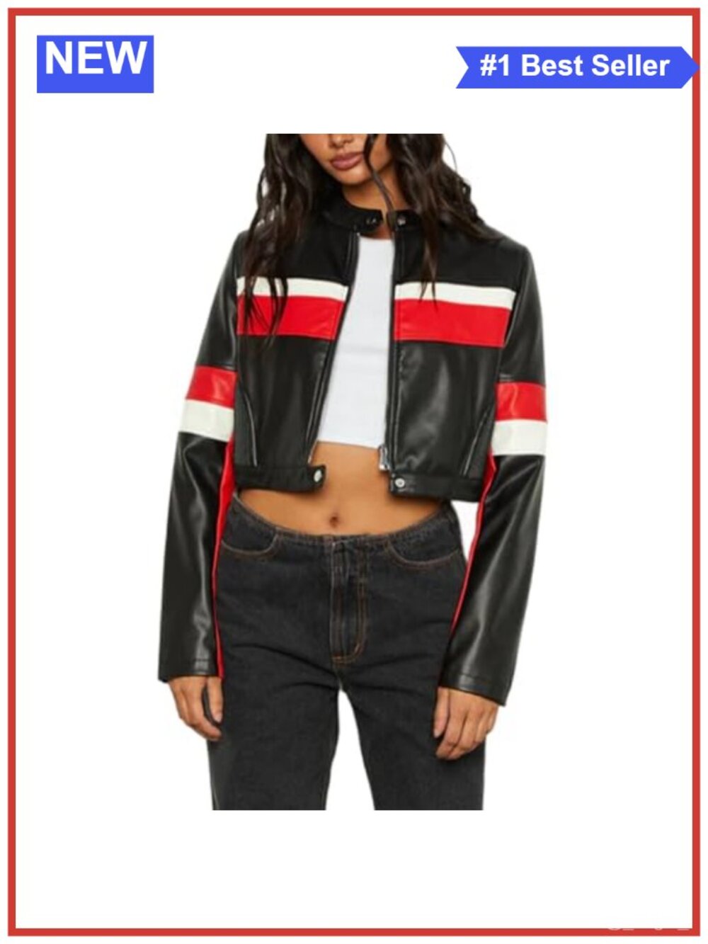Faux Leather Cropped Motorcycle Jacket Women Zip Up Moto Biker Outerwear